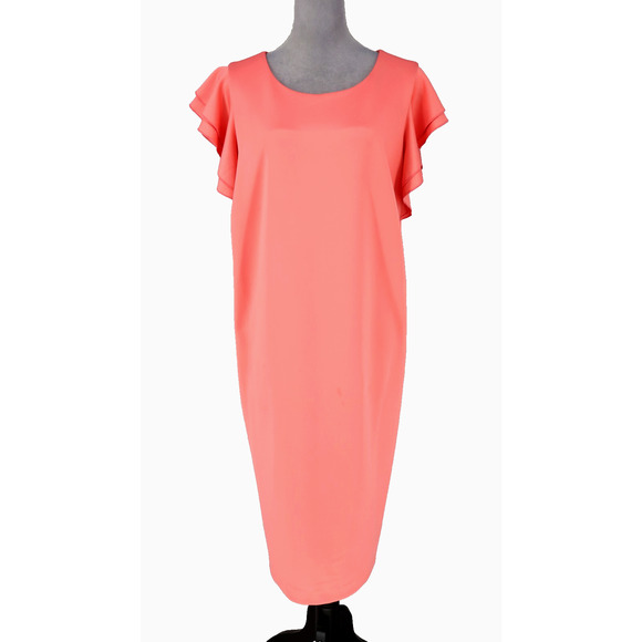 Tommy Hilfiger Dress Plus Size 22W Salmon Pink Stretch Knit Zip Flutter Sleeve - Picture 1 of 13